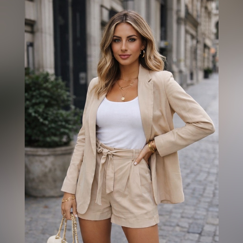 Guess Mercedes Striped blazer lyocell linen blend Sep sale